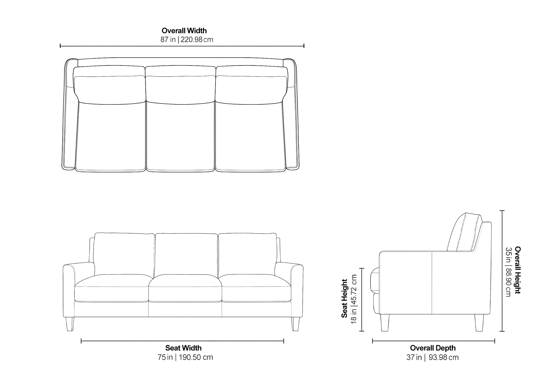Bobo Sofa - Dimensions Sicily Sofa - Dimensions