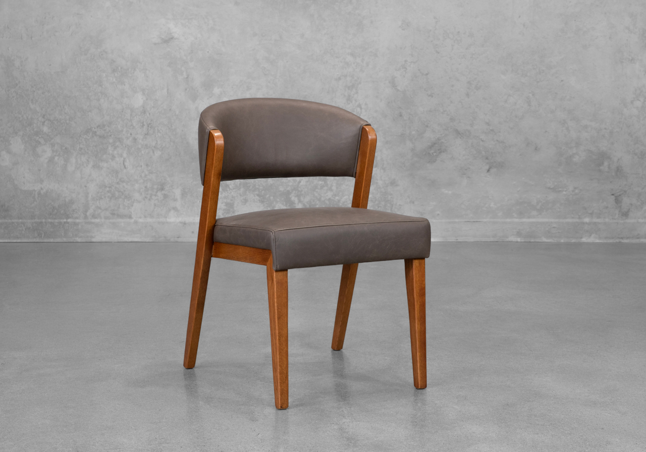 Bruno Leather Chair with Walnut Legs in Black - Angle