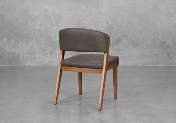 Bruno Leather Chair with Walnut Legs in Black - Back