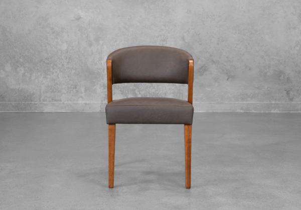 Bruno Leather Chair with Walnut Legs in Black - Front