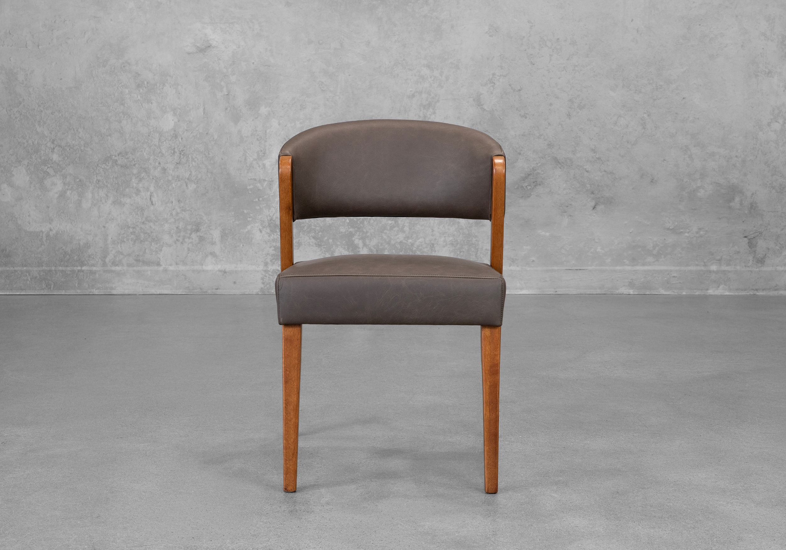 Bruno Leather Chair with Walnut Legs in Black - Front
