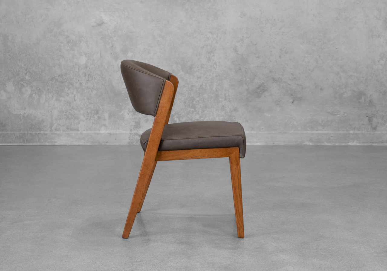 Bruno Leather Chair with Walnut Legs in Black - Side