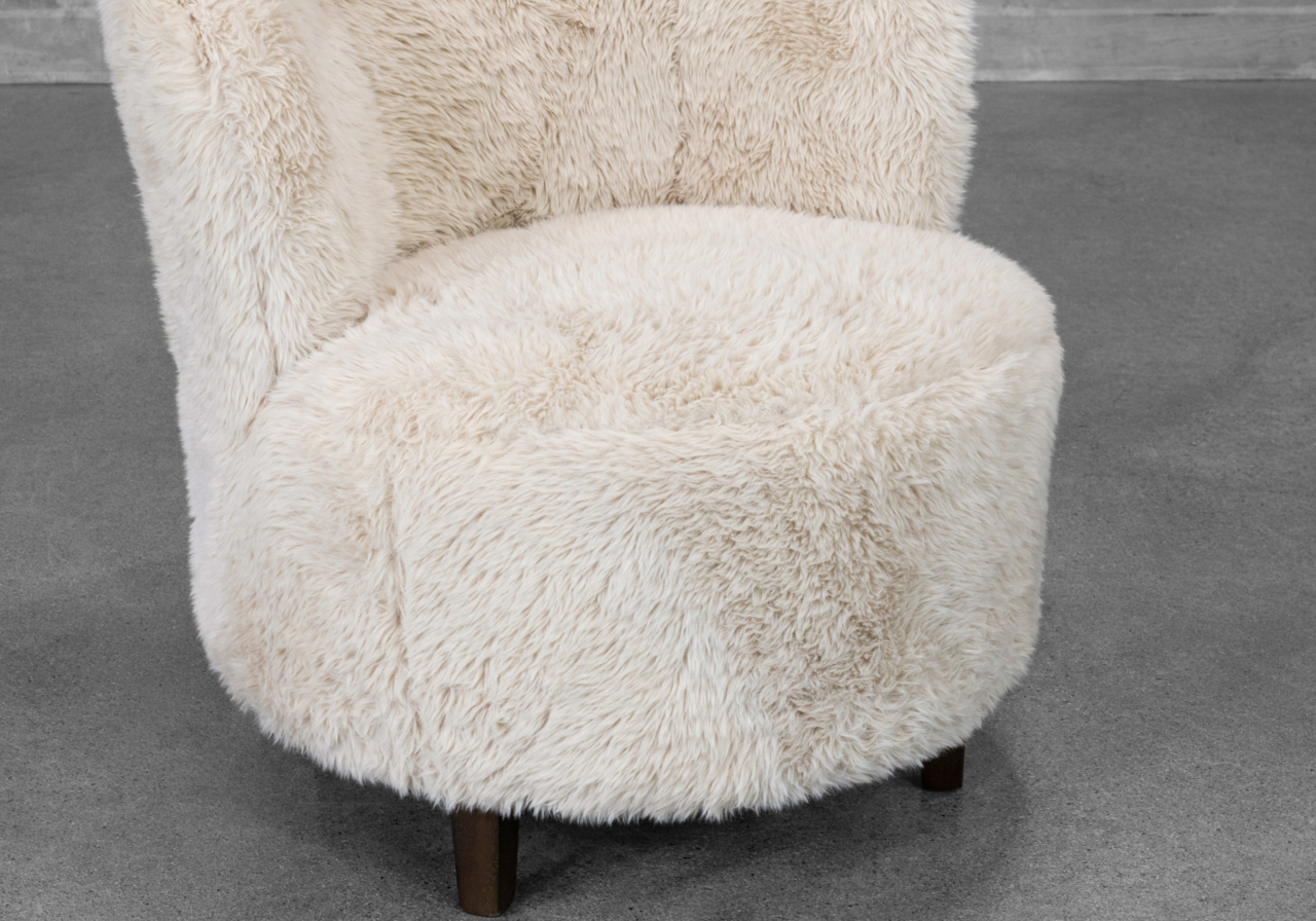 Coco Faux Fur Chair in Ivory - Close Up
