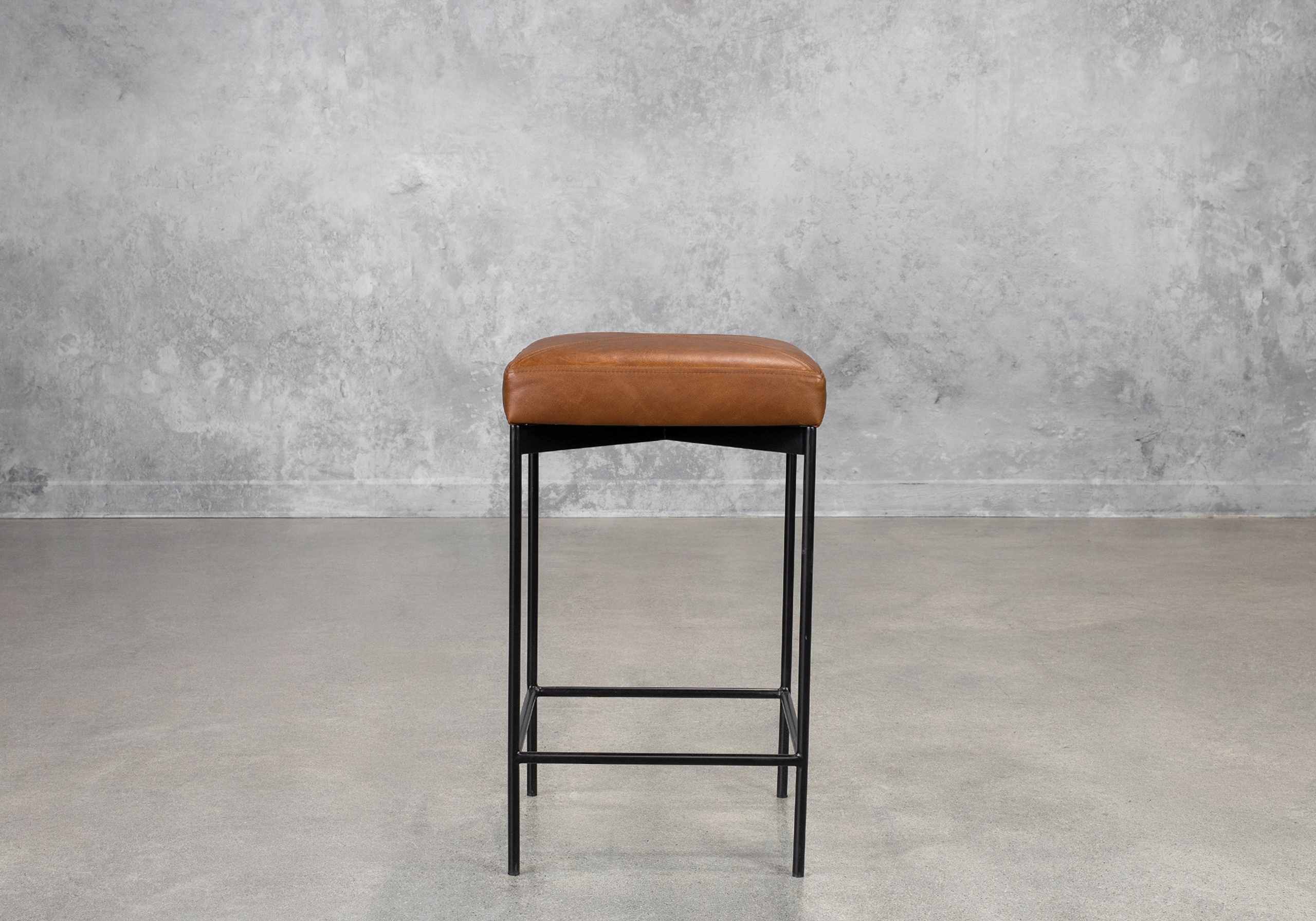 Ducal Leather Counter Stool in Cognac - Front
