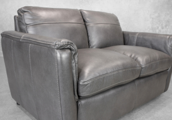 Ford Leather Loveseat in Tuscan Gun Metal - Close Up
