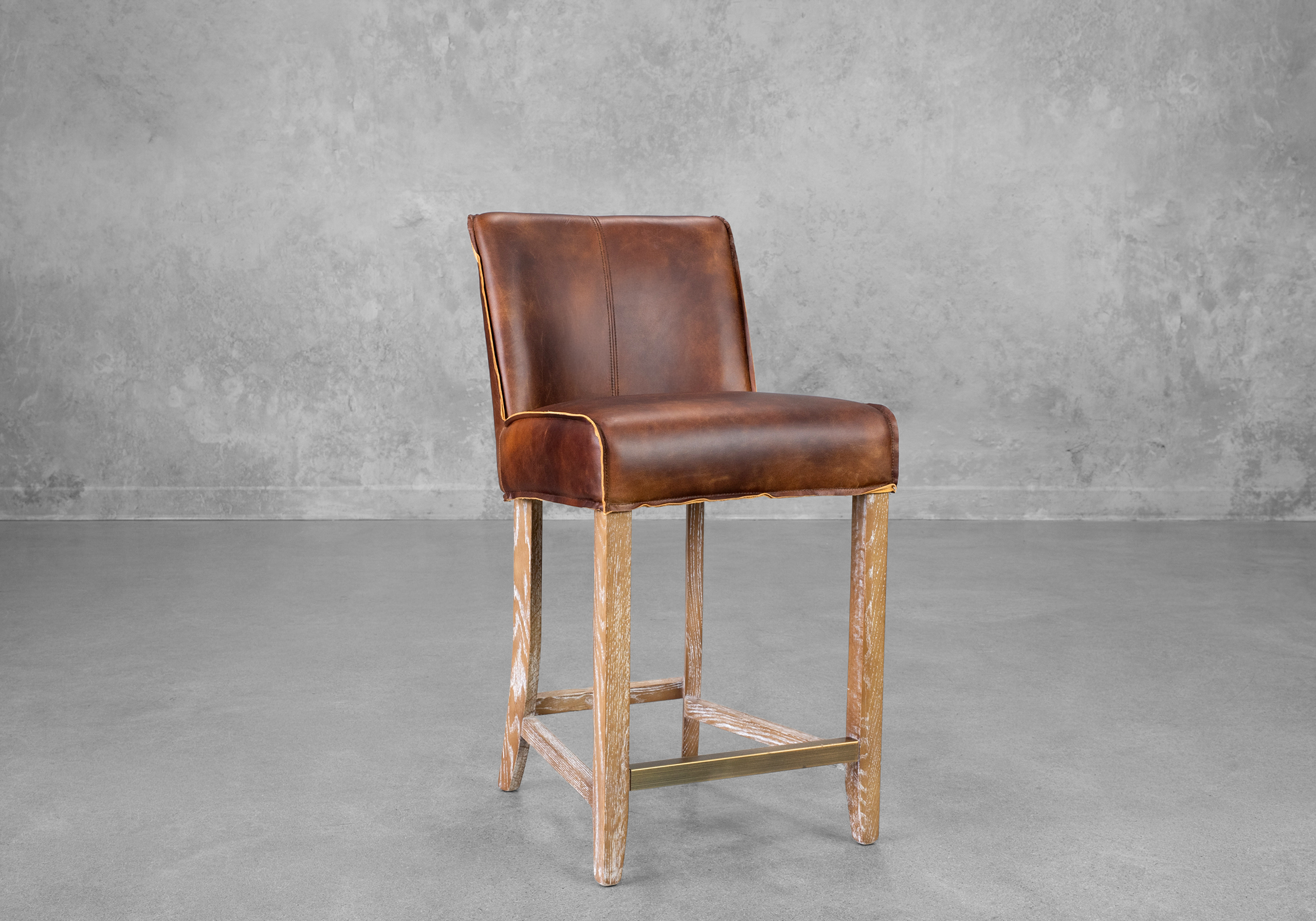 Jonny Brown Leather Counter Stool - Angle
