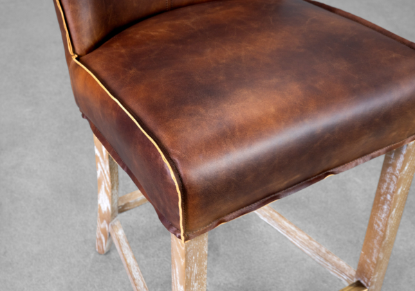 Jonny Brown Leather Counter Stool - Close Up