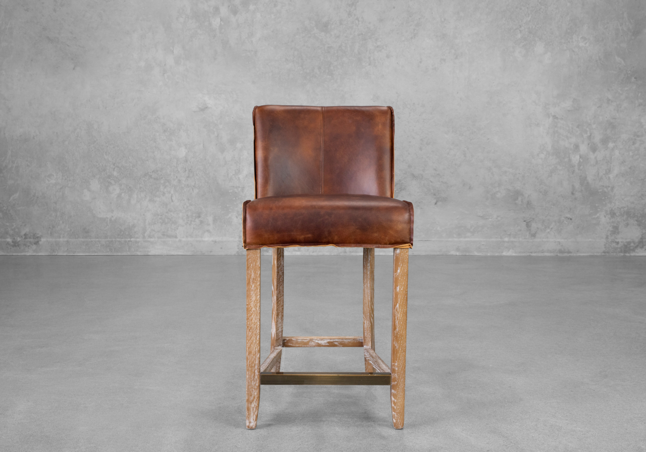 Jonny Brown Leather Counter Stool - Front Jonny Brown Leather Counter Stool - Front