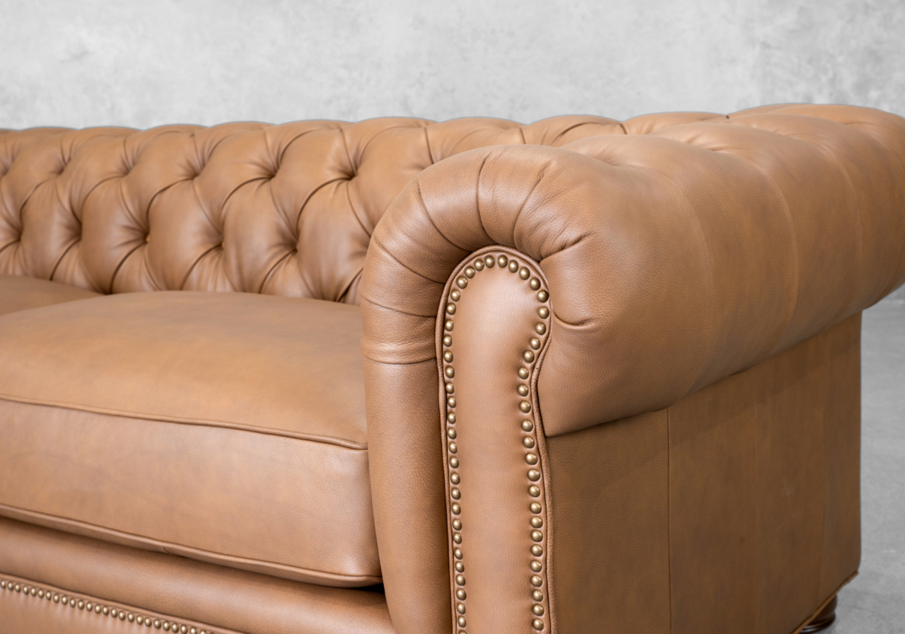 Newton Leather Sofa in Malta Bourbon - Close Up
