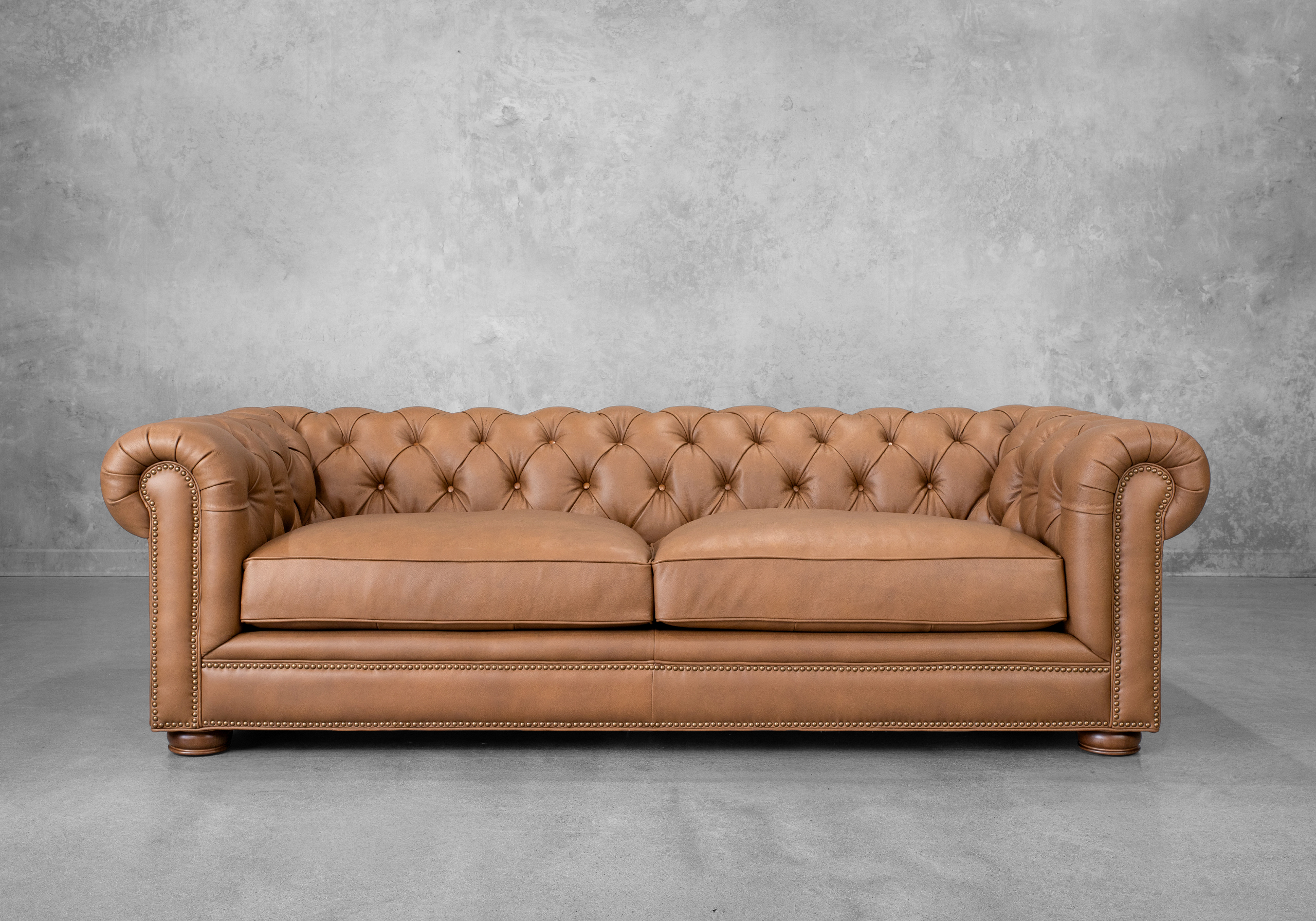Newton Leather Sofa in Malta Bourbon - Front