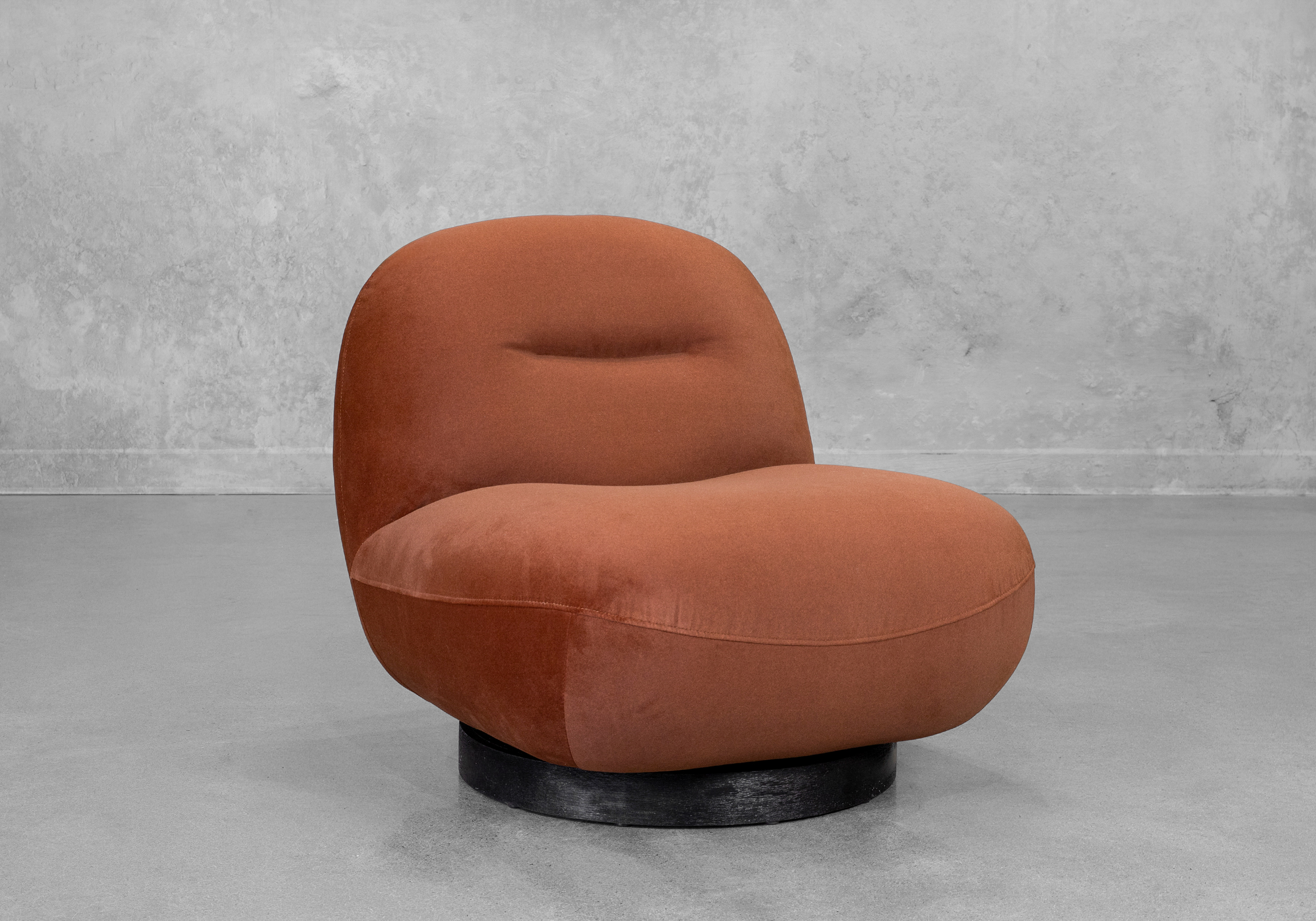 Petrie Fabric Swivel Chair in Brick - Angle