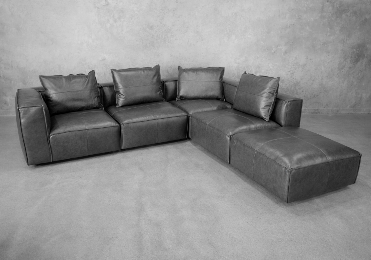 Shauna Leather Sectional in Black