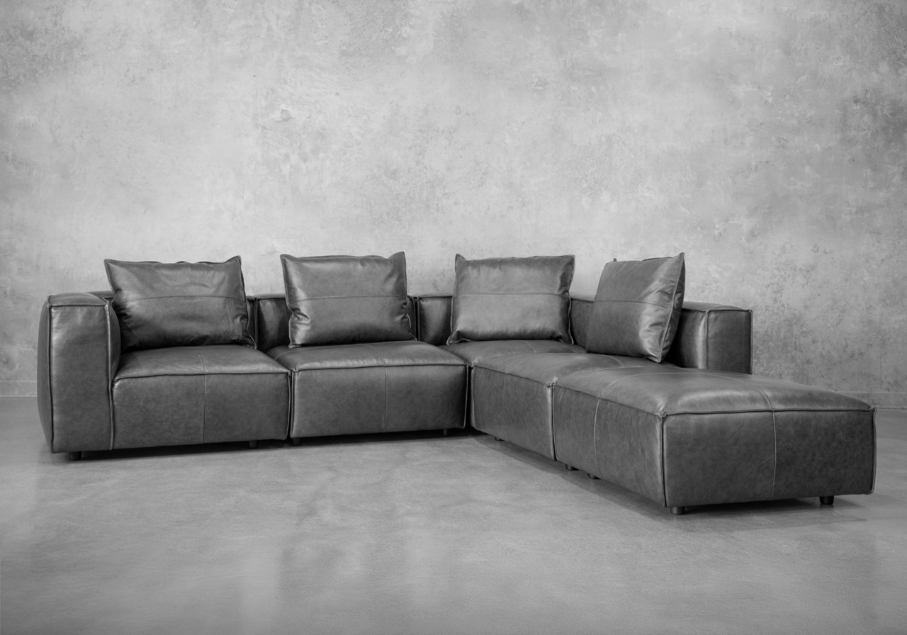 Shauna Leather Sectional in Black - Angle