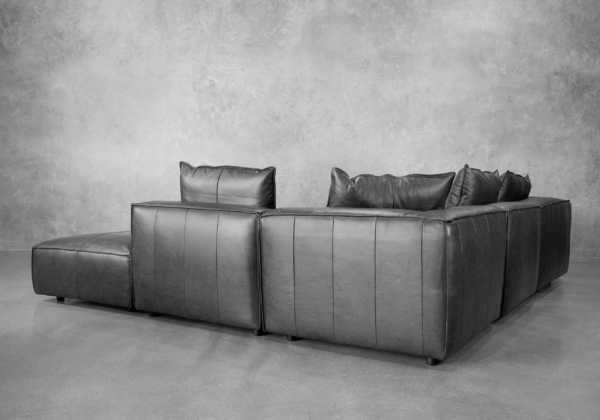 Shauna Leather Sectional in Black - Back