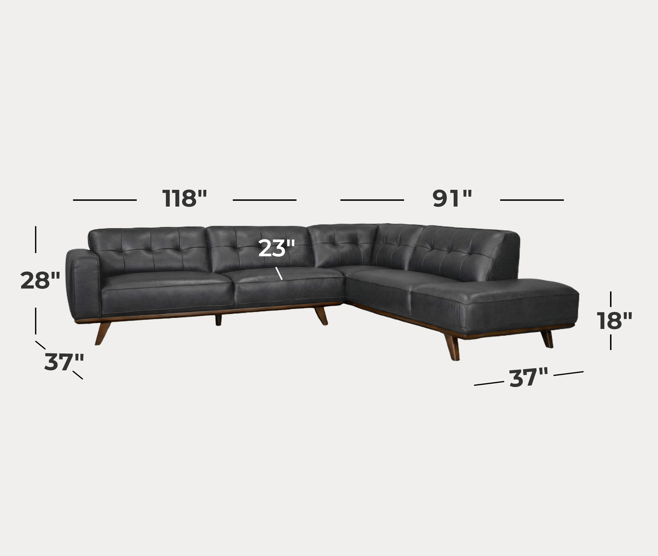 Dalkin Black Sectional - Dimensions